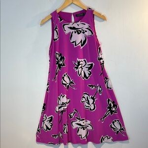 Lauren Ralph Lauren magenta floral sleeveless swing dress size 4
